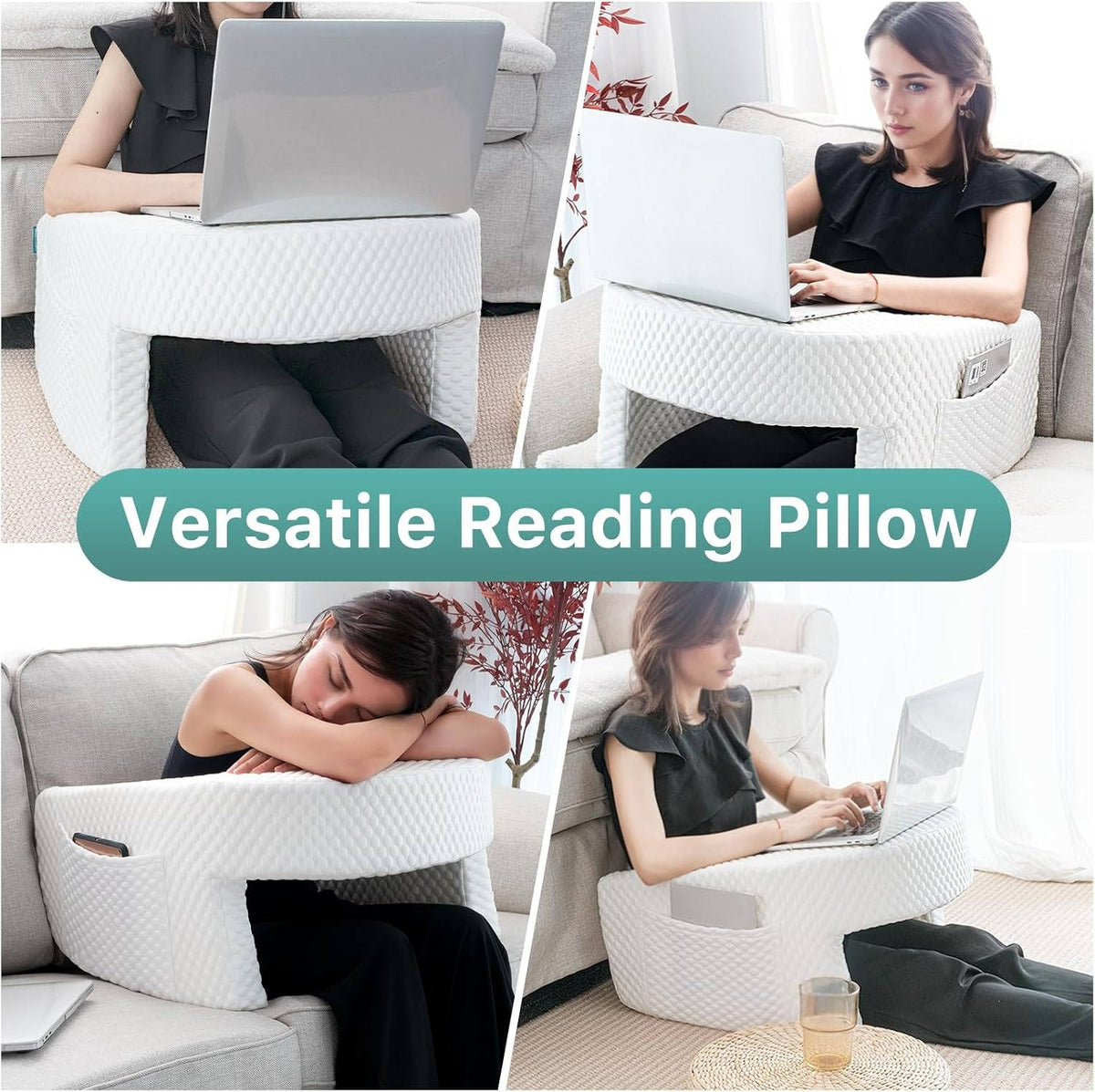 U Shaped Memory Foam Pillow with Side Pockets and Breathable Knit Cover