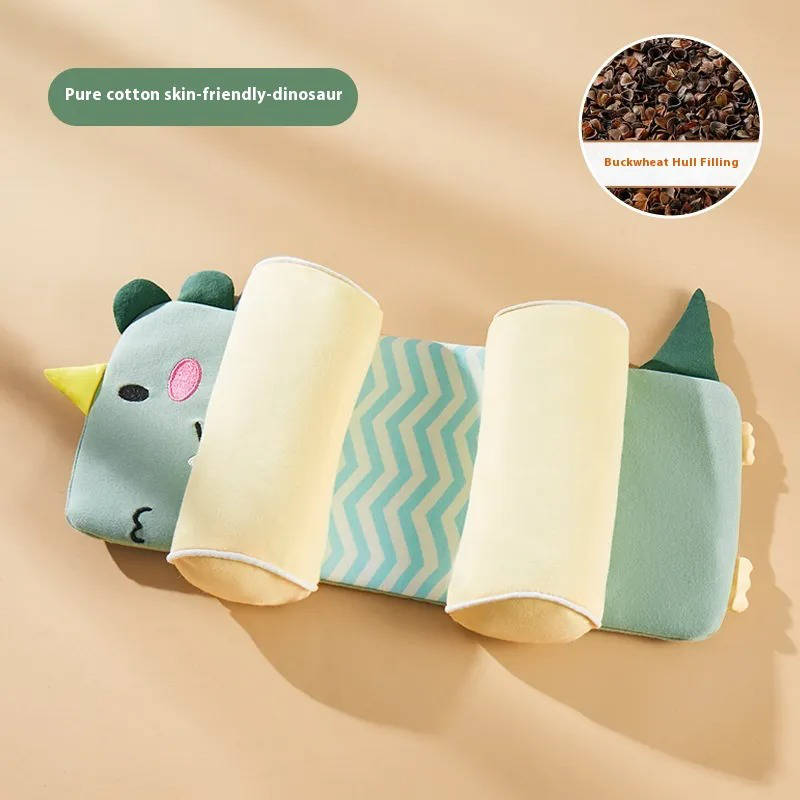 Adjustable Baby Head Pillow with Buckwheat Husk Core and Removable Cotton Cover for Newborns 0-3 Years