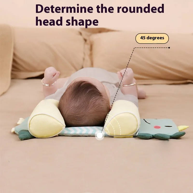 Adjustable Baby Head Pillow with Buckwheat Husk Core and Removable Cotton Cover for Newborns 0-3 Years