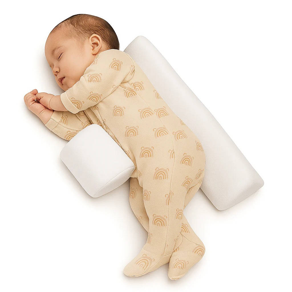 Infant Side Sleep Positioning Wedge with Dual Pillow Support and Adjustable Width