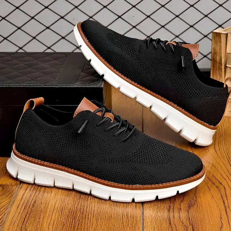 Lightweight Dress Shoes with Wide Toe Box and Breathable Knit Upper, Slip-On Design