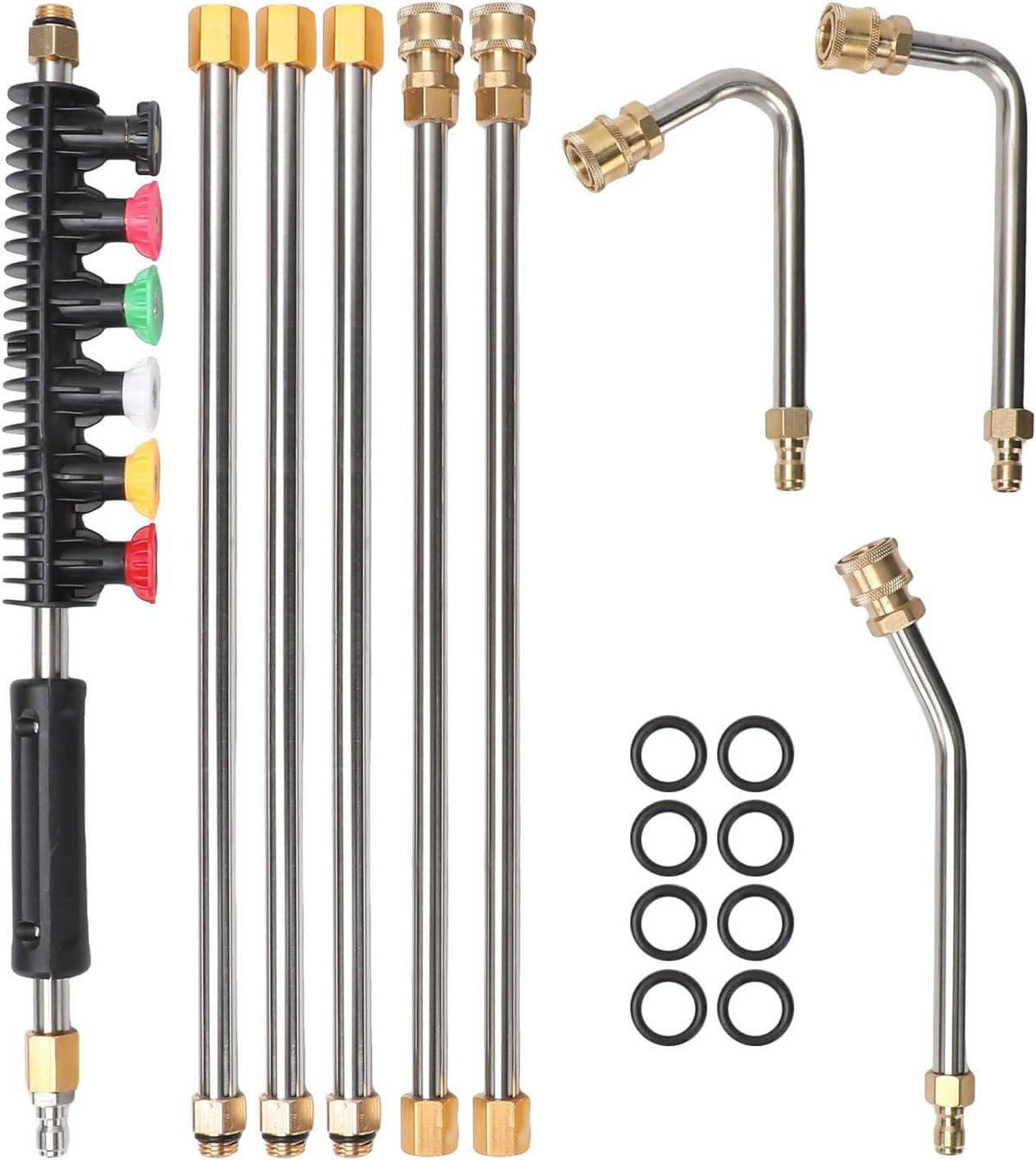 Telescoping Pressure Washer Wand with 6 Nozzles and Curved Attachment for Gutters, Roofs, Walls
