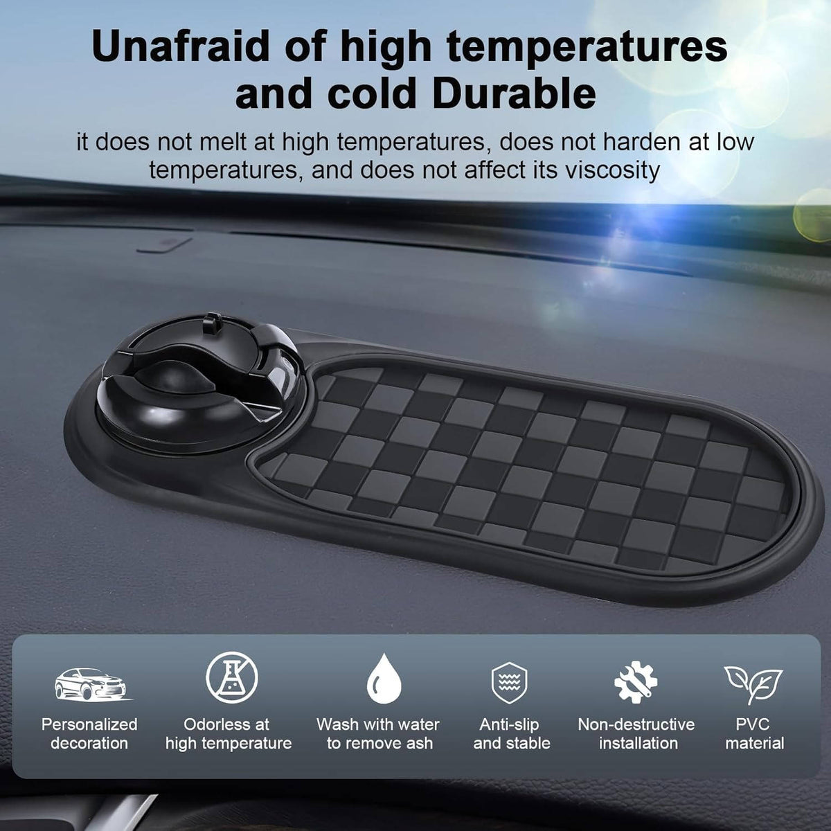 Dashboard Phone Holder with 360-Degree Rotation and Storage Compartments