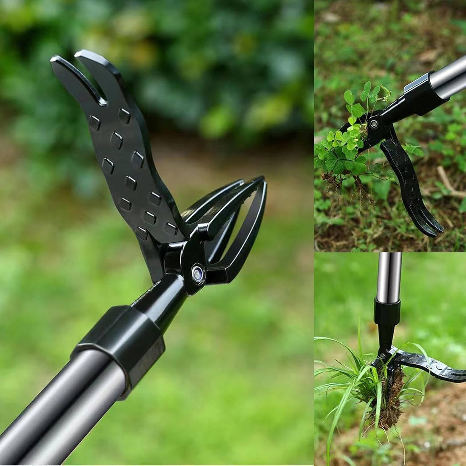 Weed Puller with Four Steel Claws and Bamboo Handle for Standing Yard Work