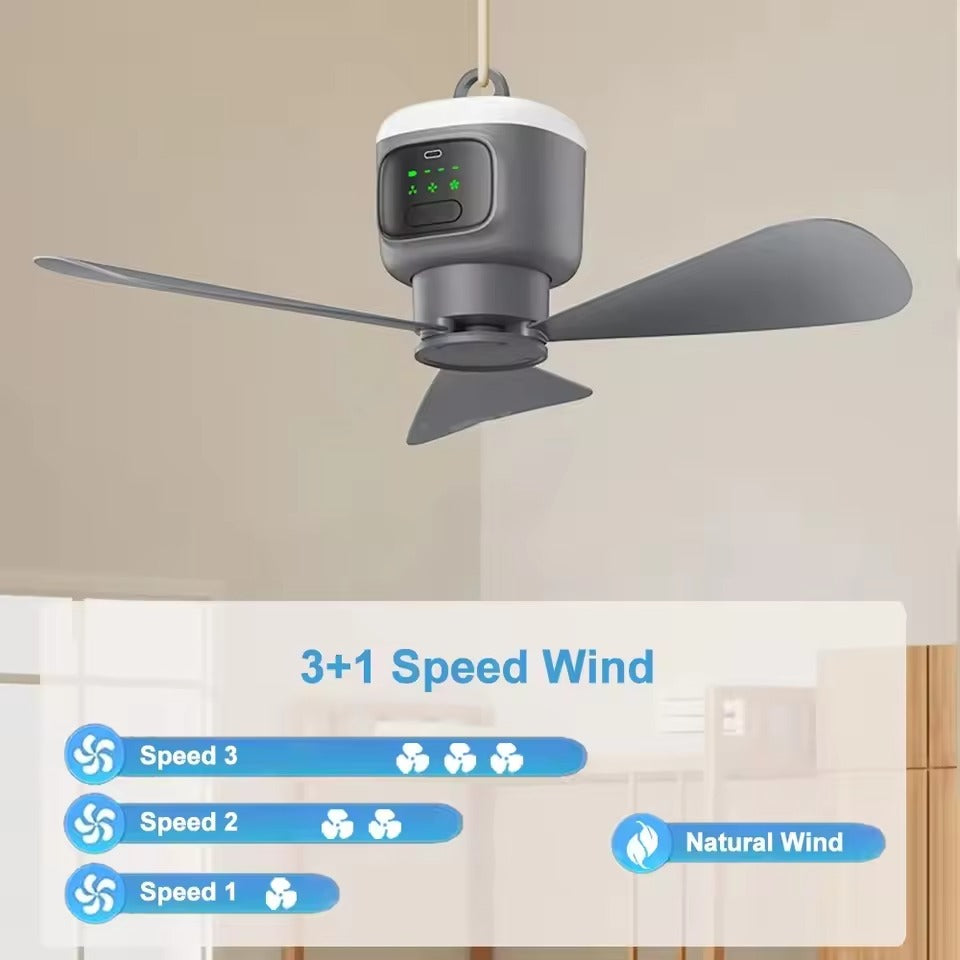 Rechargeable Ceiling Fan with Infrared Remote and 360-Degree Lighting, 30-Hour Battery