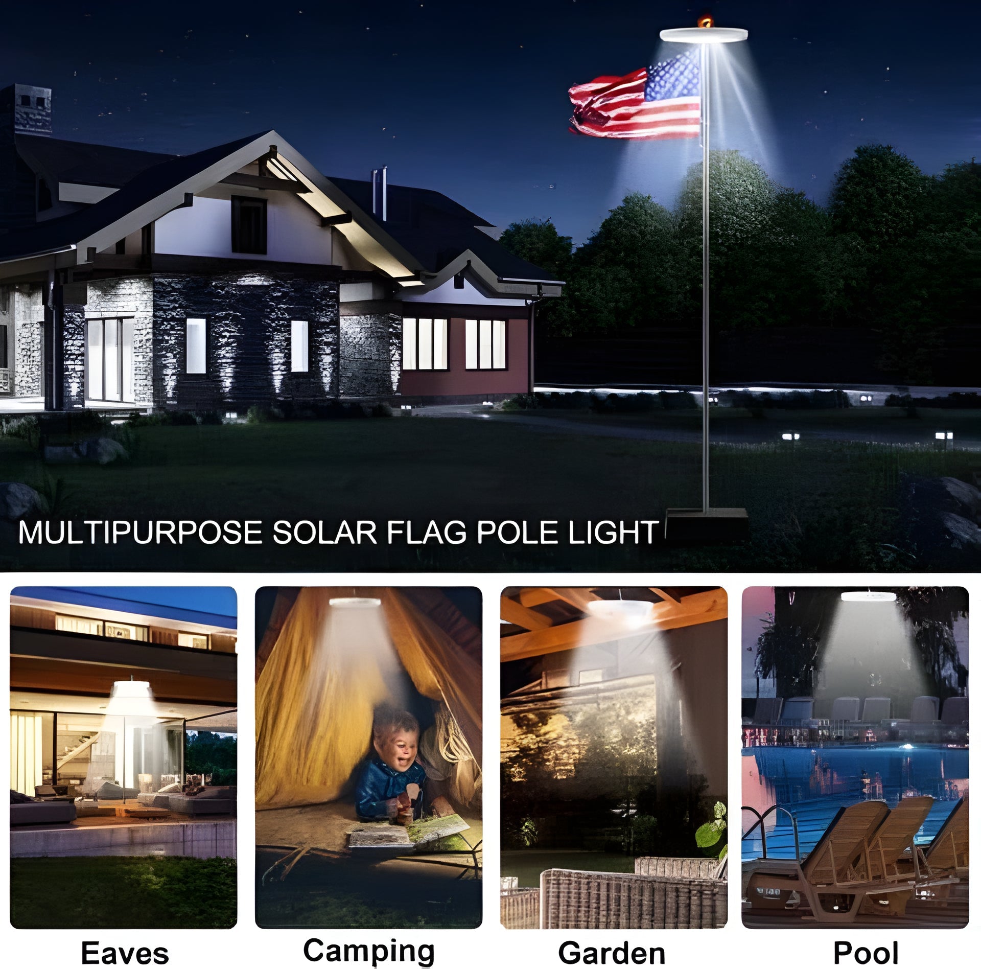 Solar Flagpole Light with 26 White LEDs and Automatic Dusk Sensor, 12-Hour Runtime