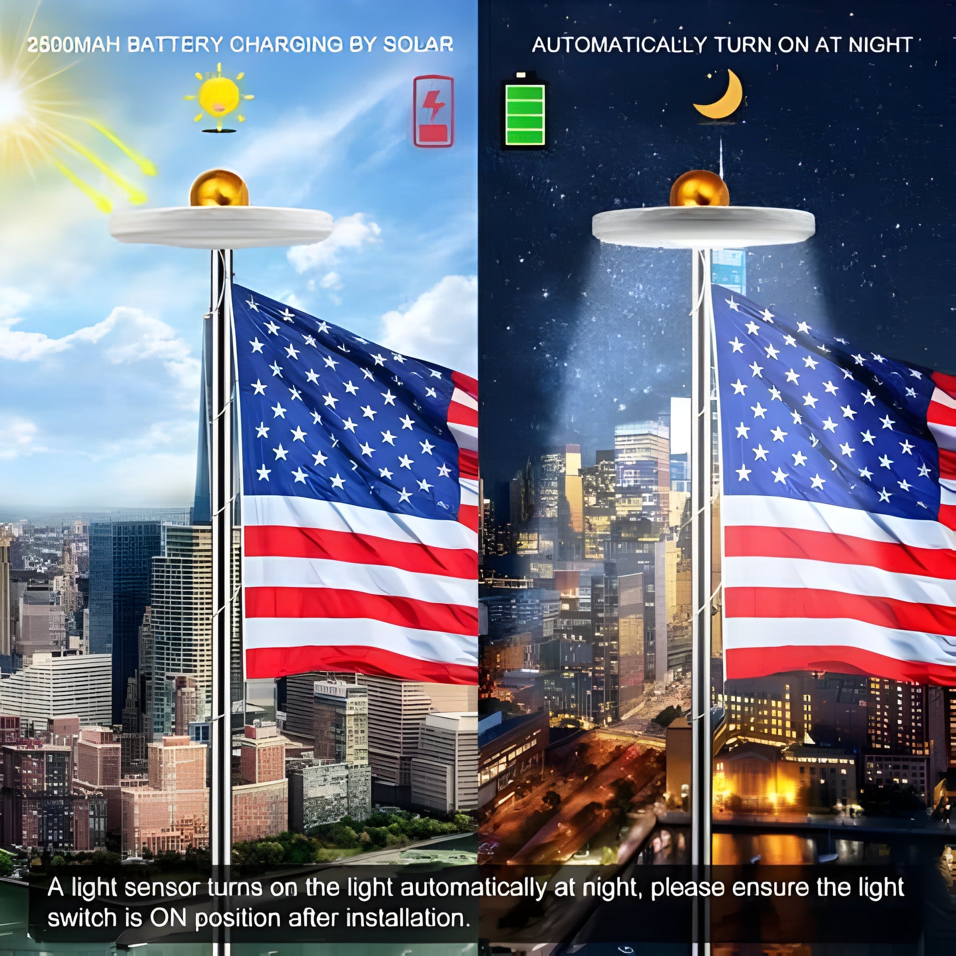 Solar Flagpole Light with 26 White LEDs and Automatic Dusk Sensor, 12-Hour Runtime