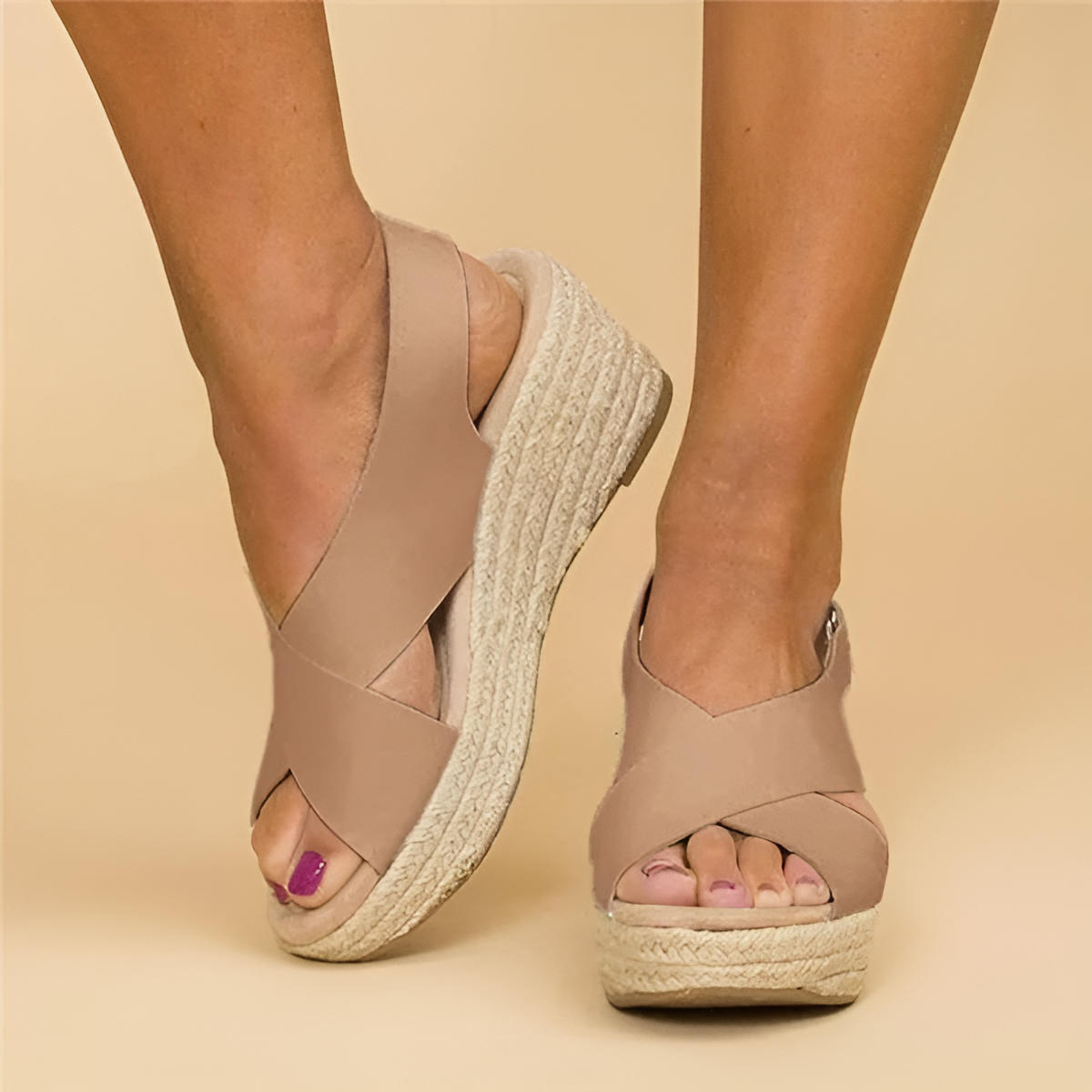 Orthopedic Wedge Sandals with Adjustable Cross Straps and Arch Support