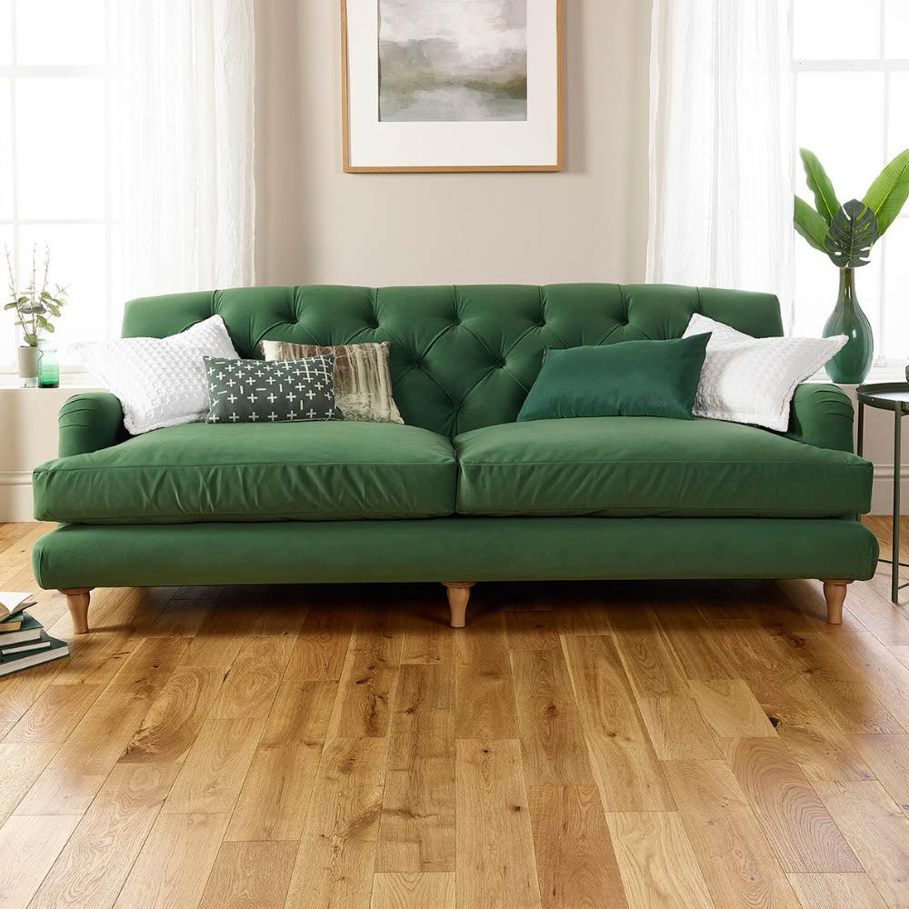 VelvetLux Tufted Green Sofa with Deep Button Back, 3-Seater Living Room Sofas