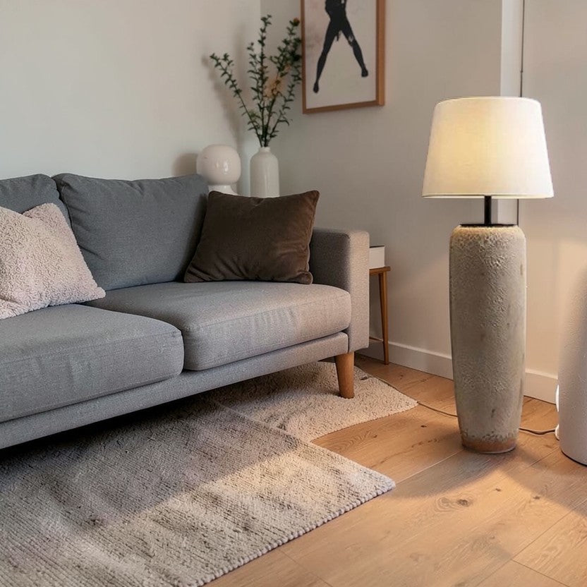 LumiNest Rin Modern Ceramic Floor Lamp 47" Cream with Fabric Shade, Living Room Floor Lamps