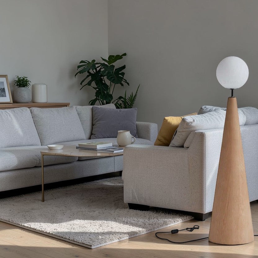 LumiNest Cone Wood Floor Lamp 60" Natural Oak with Globe Shade, Living Room Floor Lamps