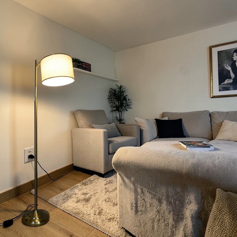 LumiNest Study Modern Metal Floor Lamp 58" Brushed Gold with Fabric Shade, Living Room Floor Lamps