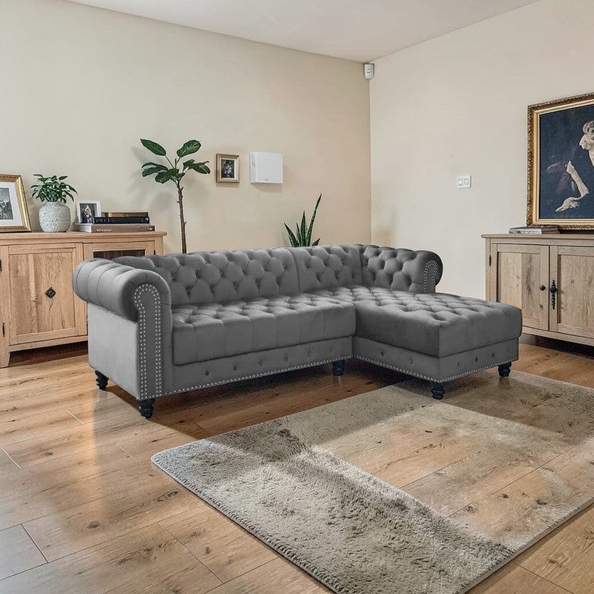 ComfortLuxe Velvet Tufted Sectional Sofa with Chaise Lounge, 2-Piece Living Room Sofas