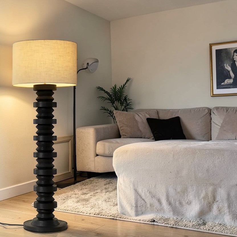 LumiNest Capo Sculpted Wood Floor Lamp 63" Black with Fabric Shade, Living Room Floor Lamps