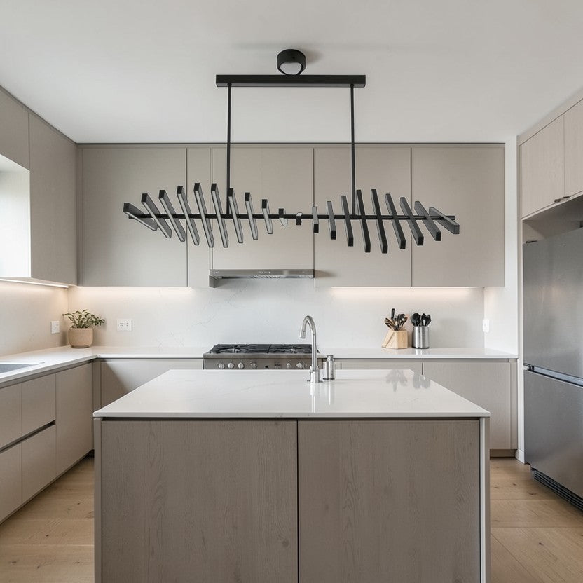 NovaLine Matte Black 120W LED Linear Pendant Adjustable Modern, Kitchen Lights