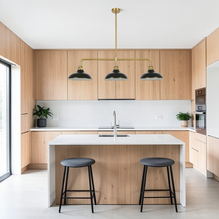 Luxe Black & Brass 3-Light Linear Pendant Adjustable Modern, Kitchen Lights