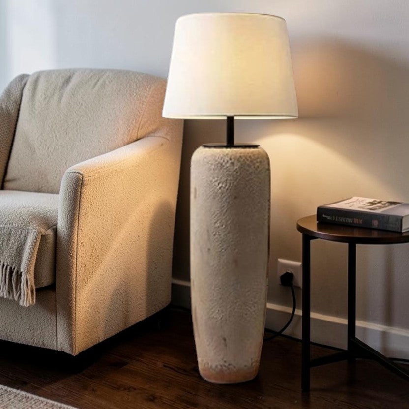 LumiNest Rin Modern Ceramic Floor Lamp 47" Cream with Fabric Shade, Living Room Floor Lamps