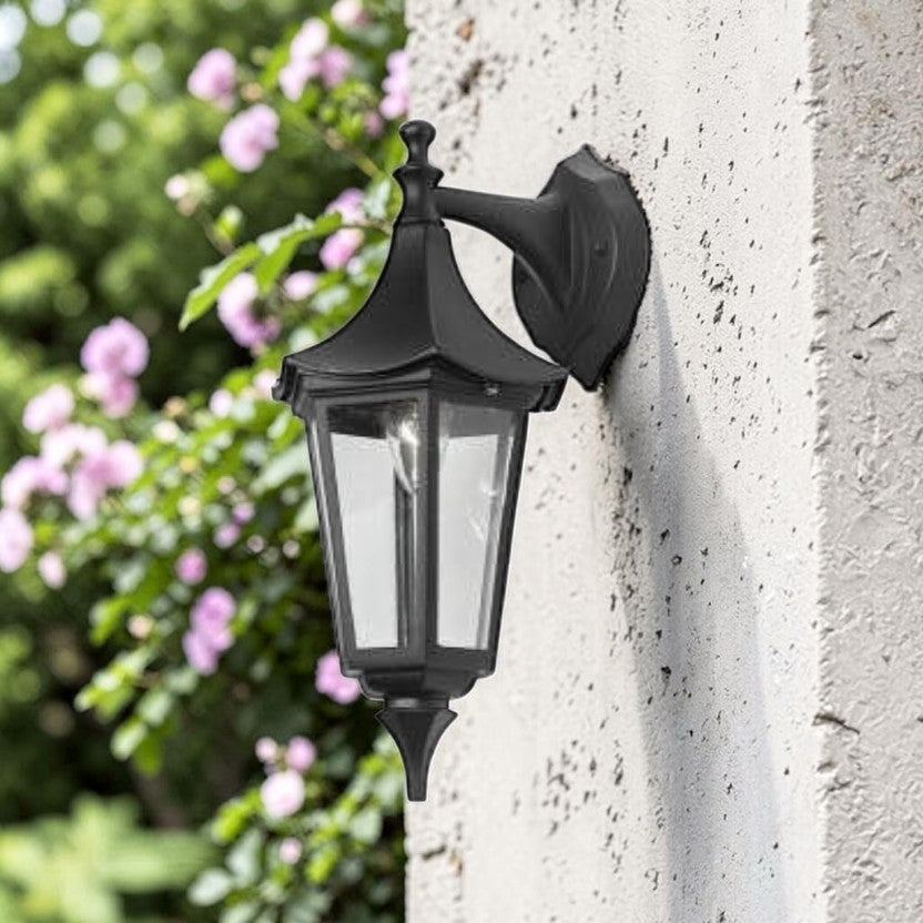 Heritage Glow Black Outdoor Wall Lantern 14" Classic Downlight Fixture, Exterior Lighting