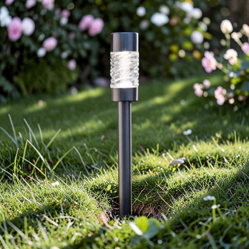 LumaWave Solar Pathway Stake Lights 22" Stainless Steel & Glass 3-Pack, Outdoor Garden Lighting