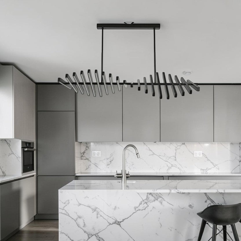 NovaLine Matte Black 120W LED Linear Pendant Adjustable Modern, Kitchen Lights