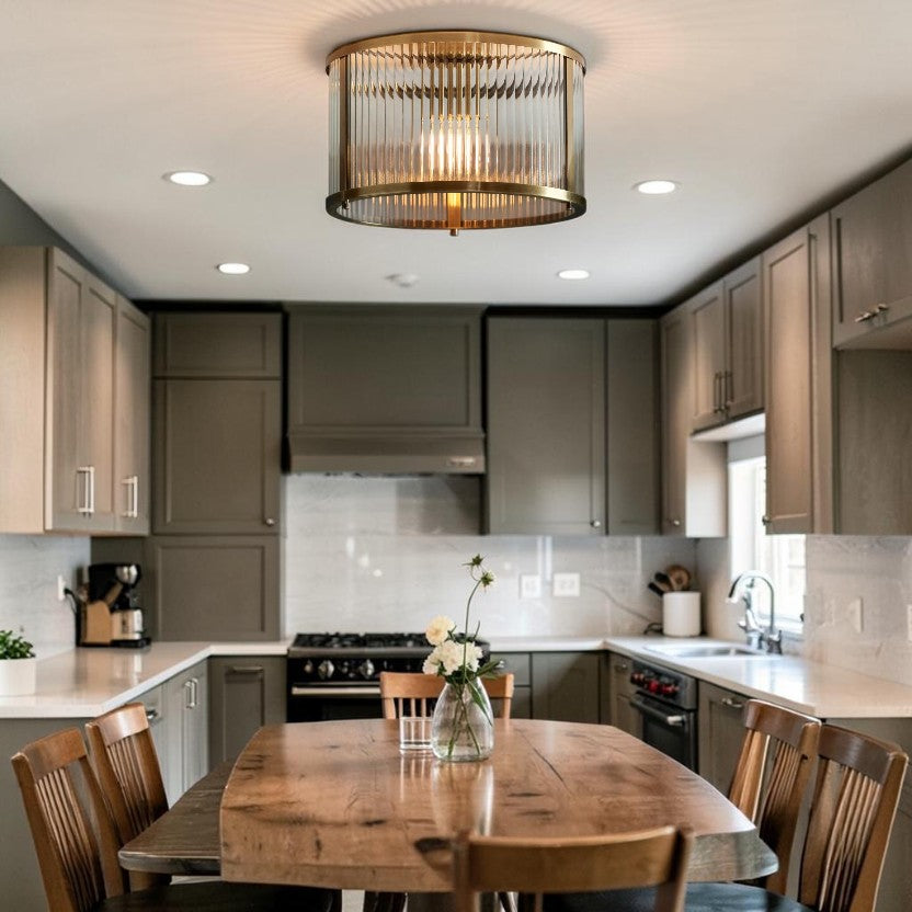 Lumière Ridgeton Antique Brass Ribbed Glass Flush Mount 1-Light E26, Kitchen Lights