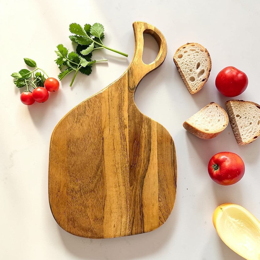 Artisan Acacia Wood Cutting Board Natural Finish Single-Piece with Handle, Kitchen Accessories
