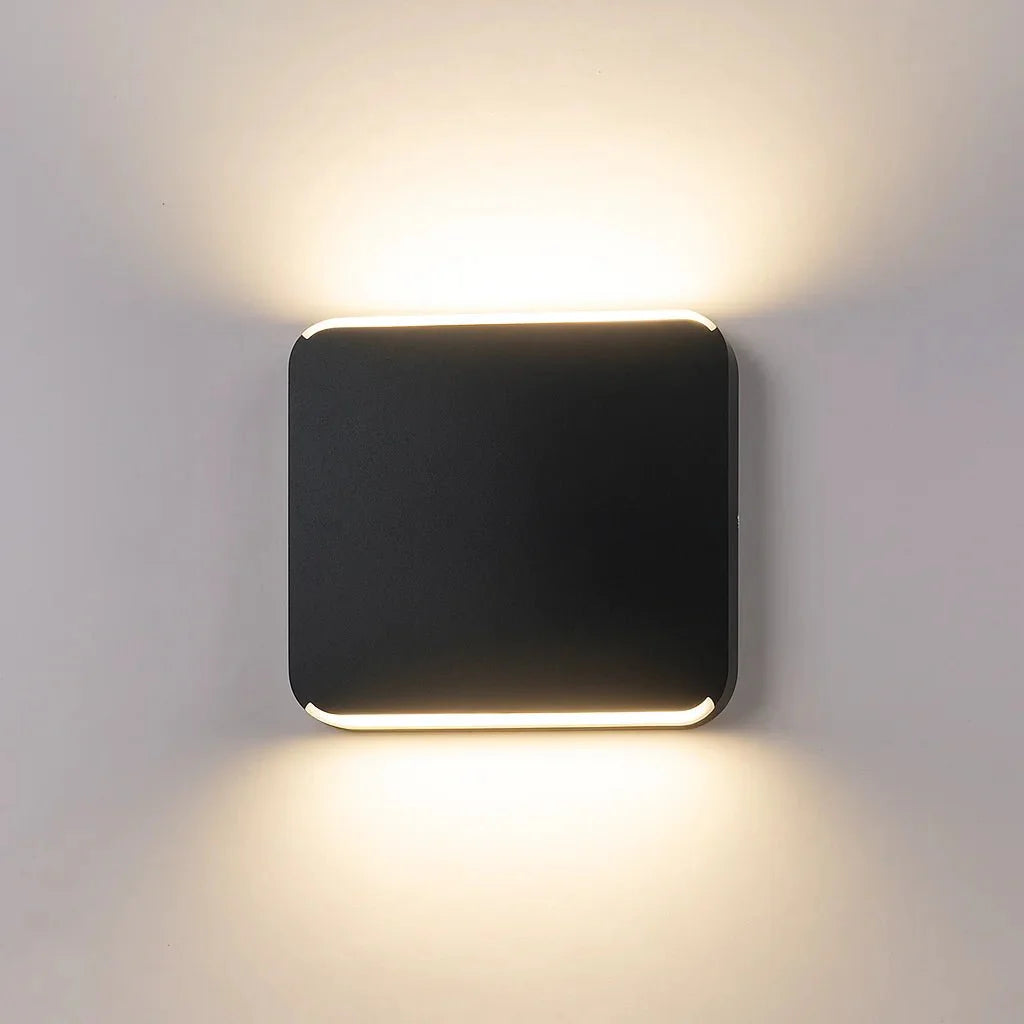 LumaEdge LED Outdoor Wall Light 8W Warm White Black Square Fixture, Modern Exterior Lighting