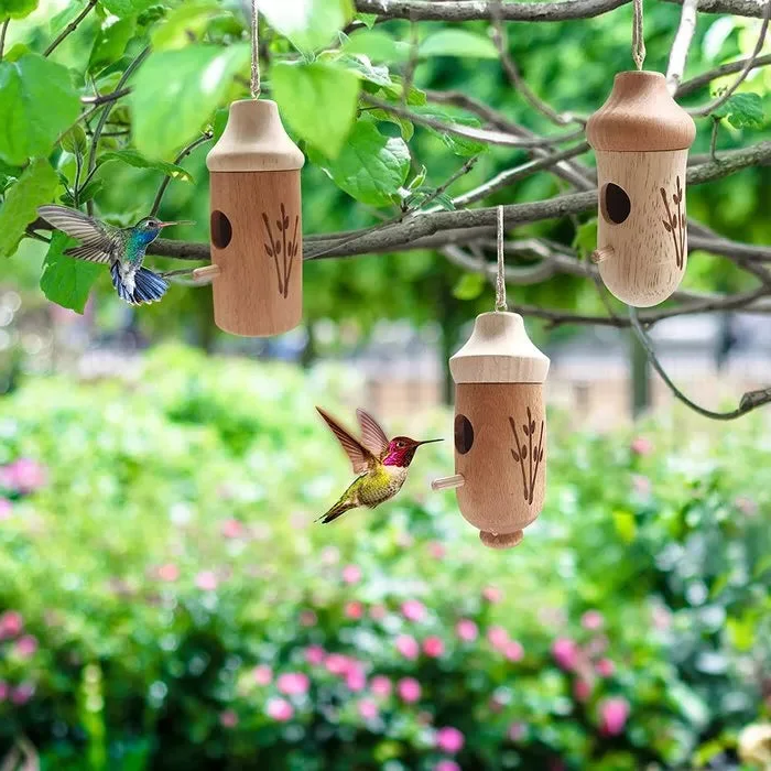 Hummingbird Birdhouse with Weather Resistant Resin and Wood Grain Finish