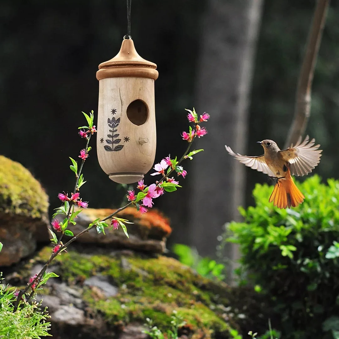 Hummingbird Birdhouse with Weather Resistant Resin and Wood Grain Finish