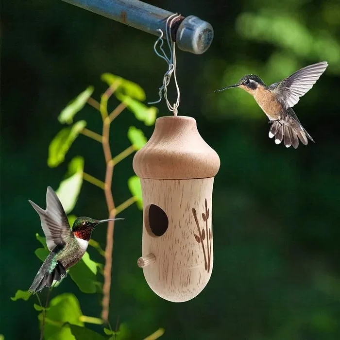 Hummingbird Birdhouse with Weather Resistant Resin and Wood Grain Finish
