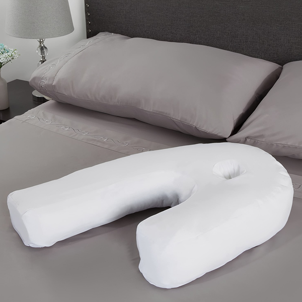 Contoured Pillow with Ear Cutout and Spine Support, Machine Washable