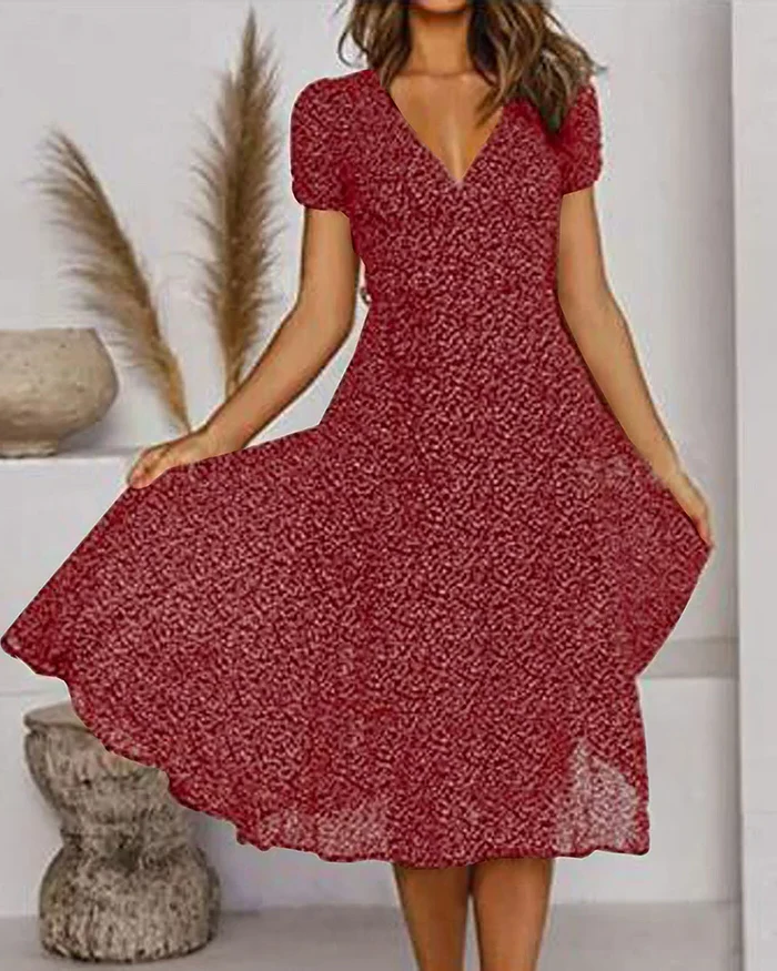 Women's Chiffon Dress with V-Neckline and Floral Print, Lightweight Summer Style