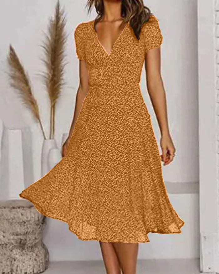 Women's Chiffon Dress with V-Neckline and Floral Print, Lightweight Summer Style