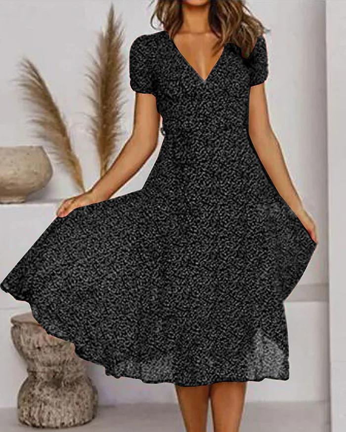 Women's Chiffon Dress with V-Neckline and Floral Print, Lightweight Summer Style