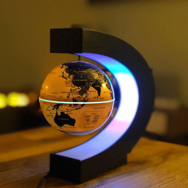 Levitating Globe with Electromagnetic Suspension and Multicolored LED Ring
