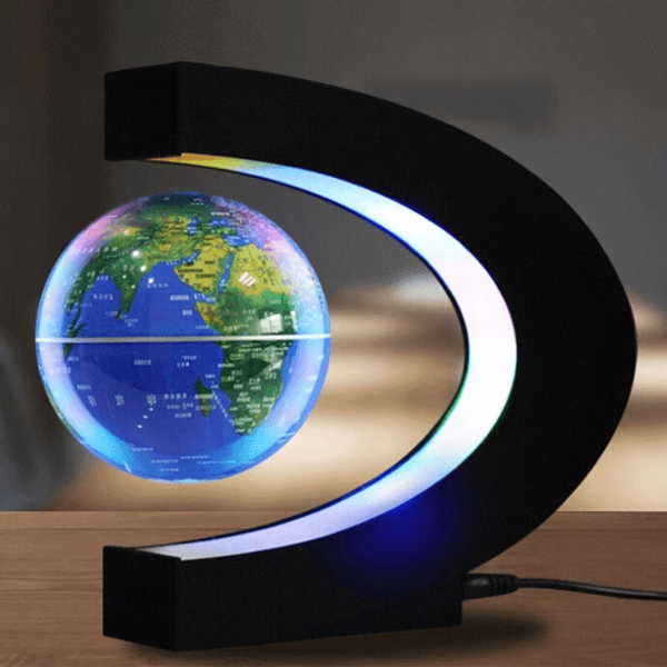 Levitating Globe with Electromagnetic Suspension and Multicolored LED Ring