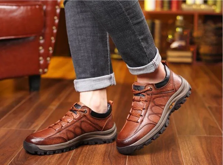 Leather Arch Support Shoes with Adjustable Boosters and Laceless Slip-On Design