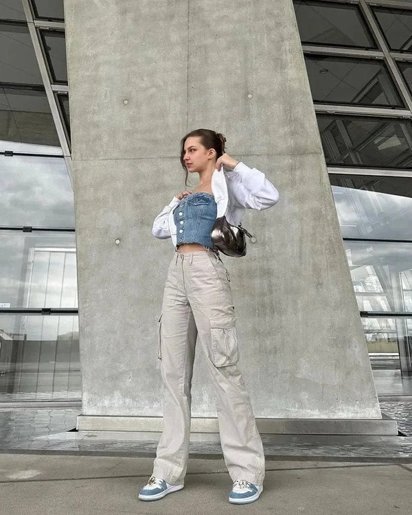 Cargo Pants with Adjustable Waist Belt and Multiple Leg Pockets, Loose Fit