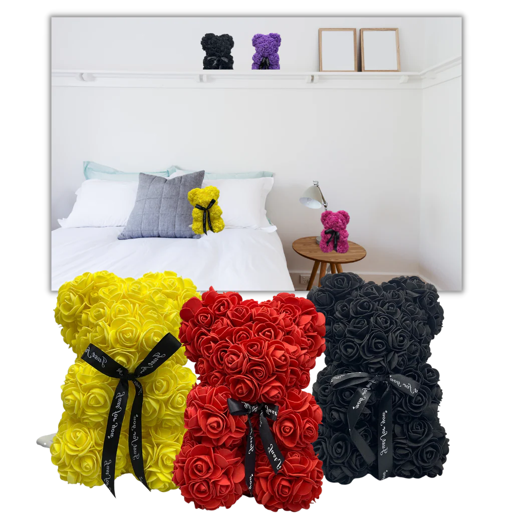 Foam Rose Teddy Bear with Ribbon Neck Accent and Lasting Color, 9.8 Inches