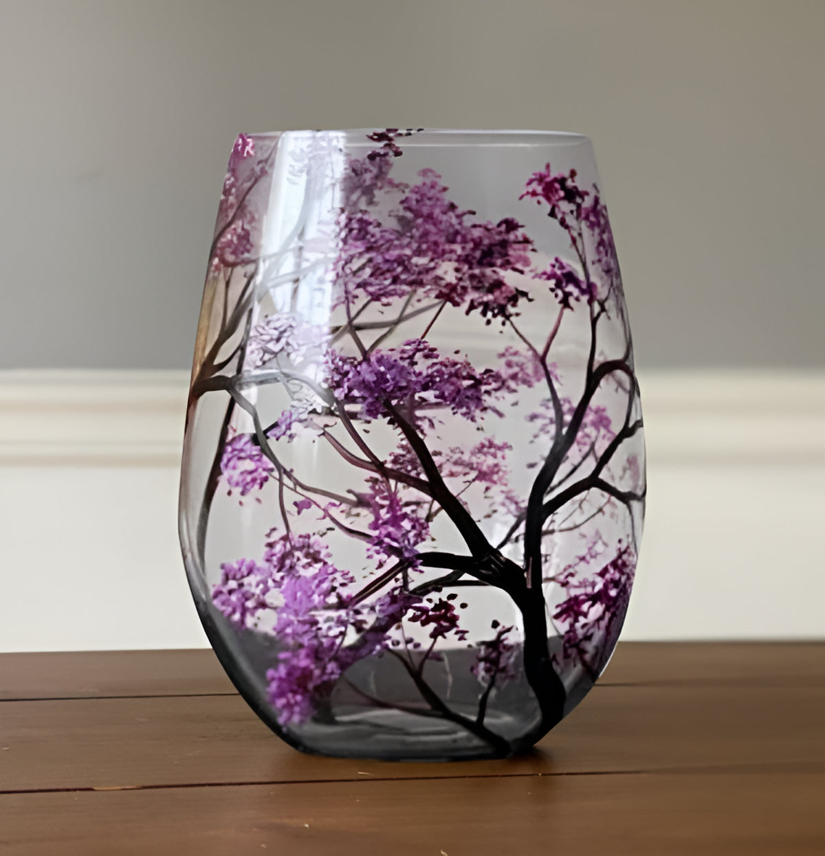 Hand Painted Wine Glasses with Seasonal Tree Designs, 12 oz Dishwasher Safe