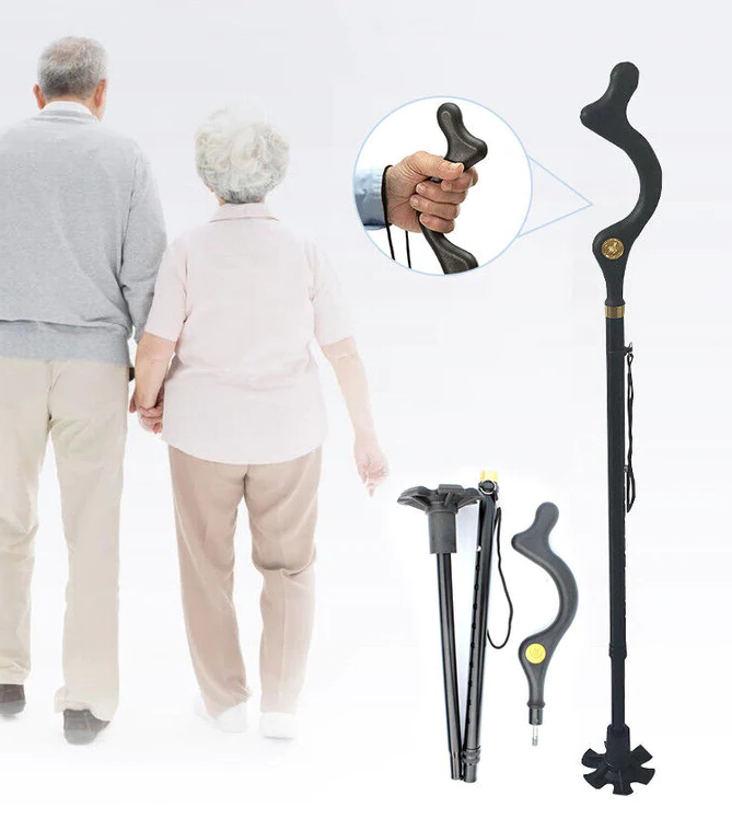 Adjustable Walking Stick with Ergonomic Handle and 360-Degree Rotating Tip, 12 Height Settings