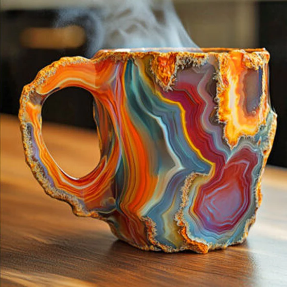 Crystal Faceted Coffee Mug with Geometric Design, 10oz Capacity