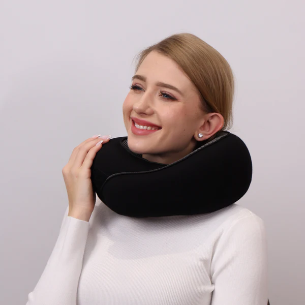 Neck Pillow with Snap Closure and Detachable Cover, Travel Accessories Included
