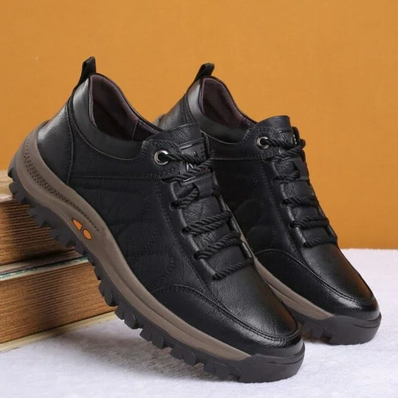 Leather Arch Support Shoes with Adjustable Boosters and Laceless Slip-On Design