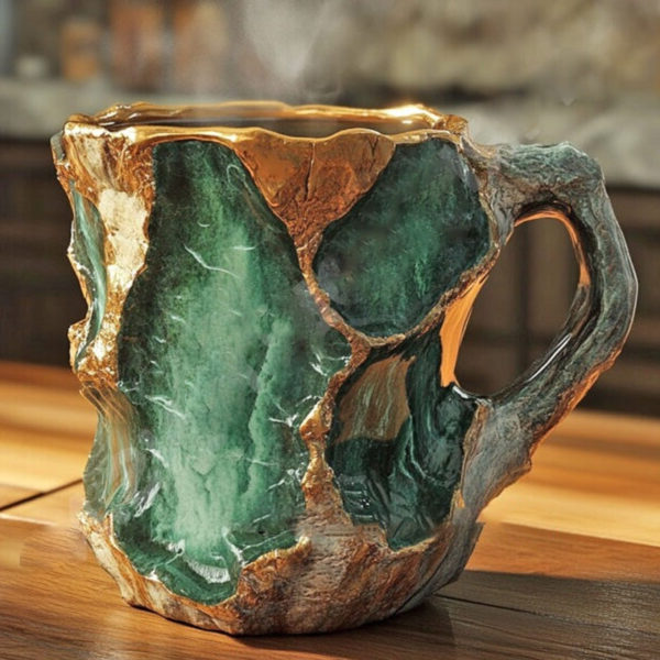 Crystal Faceted Coffee Mug with Geometric Design, 10oz Capacity