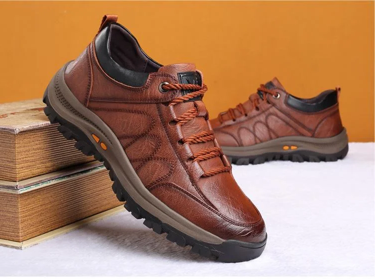 Leather Arch Support Shoes with Adjustable Boosters and Laceless Slip-On Design