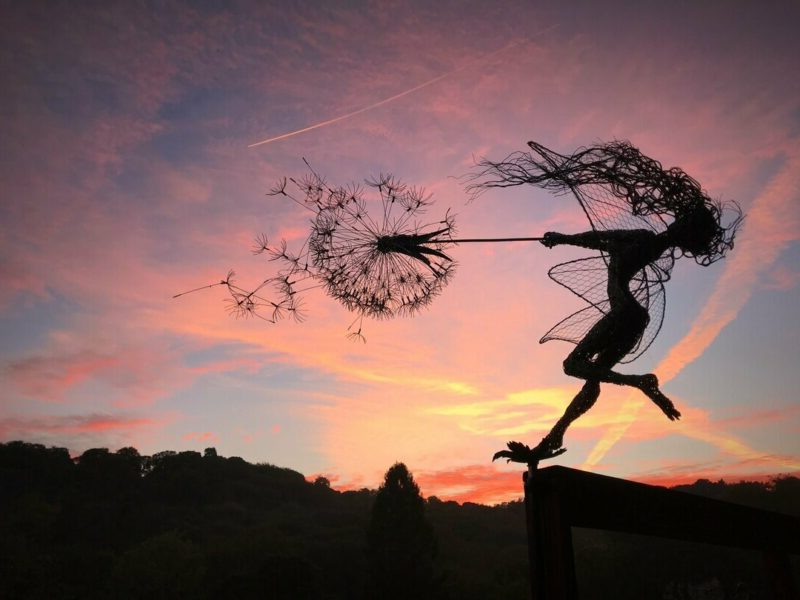 Metal Fairy Garden Stakes with Dandelion Design, 25-45in Height