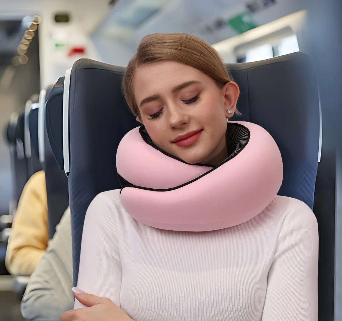 Neck Pillow with Snap Closure and Detachable Cover, Travel Accessories Included