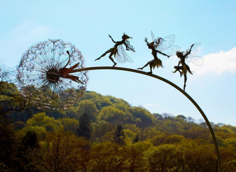 Metal Fairy Garden Stakes with Dandelion Design, 25-45in Height