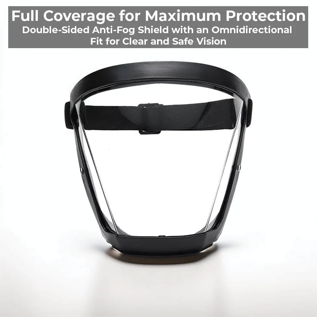 Protective Face Shield with Anti-Fog Coating and Detachable Filter, Adjustable Elastic Band